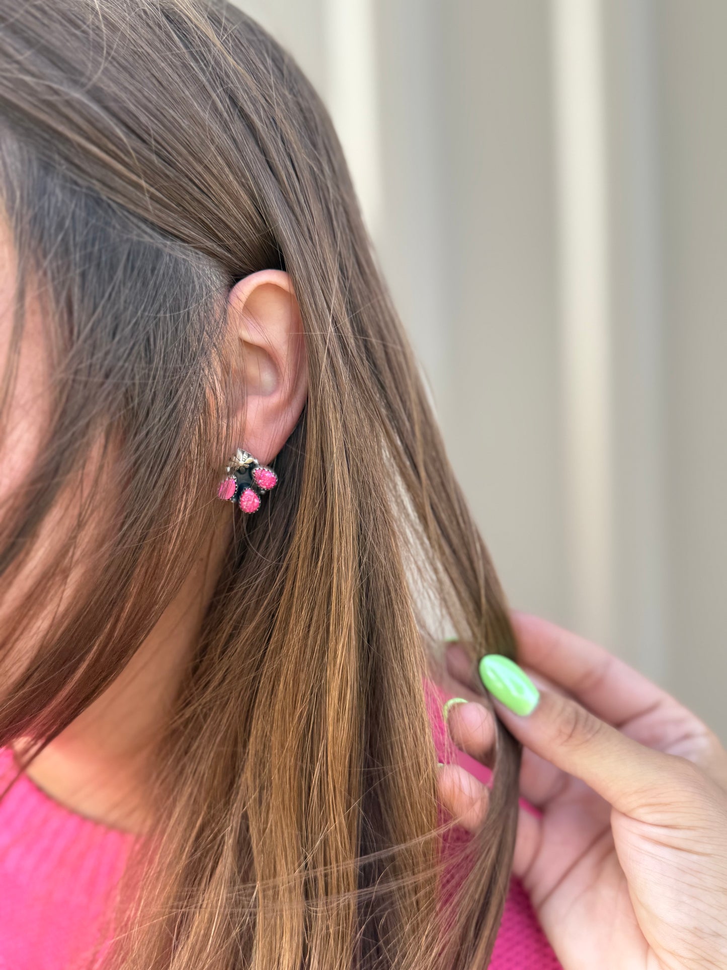 Hot pink opal post earrings