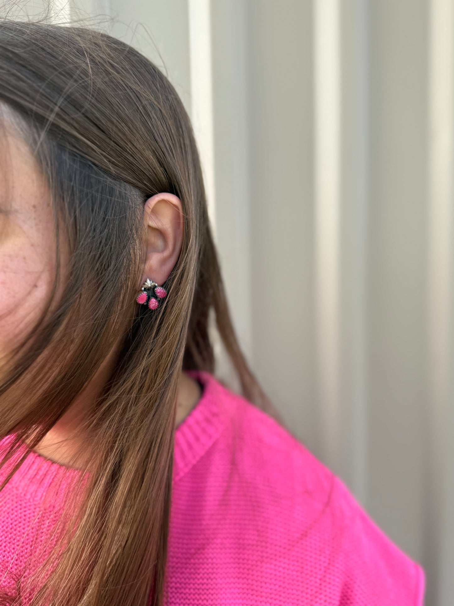 Hot pink opal post earrings